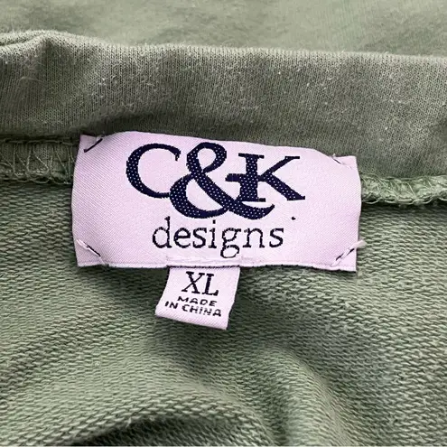 Y2K C&K Designs Embroidered Button Front Knit Top Patch Pockets Green XL - Image 3