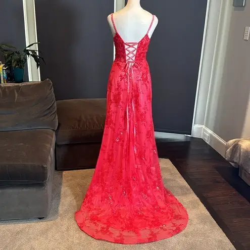 Women’s Mermaid Fit Prom Party Dress Sparkly Sequins Corset Back Leg Slit Size 4