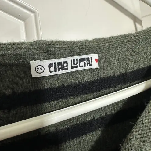 Ciao Lucia Green Striped Chunky Merino Wool Cable Knit Michele Sweater XS Green