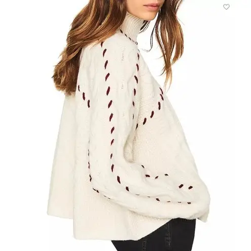 Ba&sh Whipstitch Cable-Knit Mock Neck Sweater in Cream