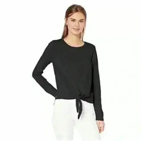 J.Crew  Mercantile Black Long‎ Sleeve Tie Front Crew Neck T Shirt XS Cotton