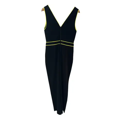 Alice + Olivia  Jeri Piped Jumpsuit Black/Neon Yellow Size 6