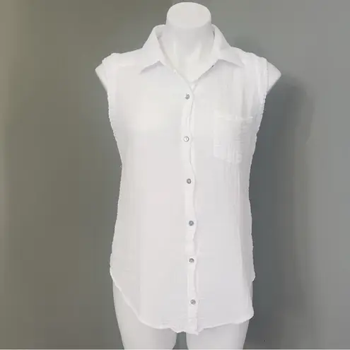 Michael Stars NEW Monique Gauze White Button Down Blouse Tank Small