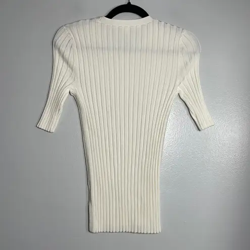 VERONICA BEARD Ribbed Knit Sweater Small Off White Stretch Designer Minimalist thumbnail 4