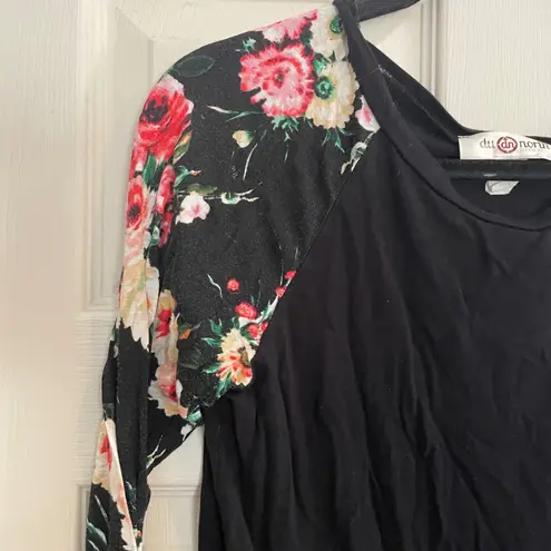 Y2K Du North Designs Floral Raglan Top Long Sleeve Black Comfy Casual Size L Size L