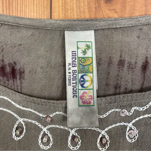 India Boutique Boho Tunic Top Hand Dyed Ethnic Print Artisanal Style One Size Green Size OS