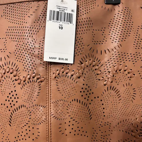 NEW Lauren Ralph Lauren Black Label Tooled Leather Pencil Skirt Sz 10 Brown Luxe