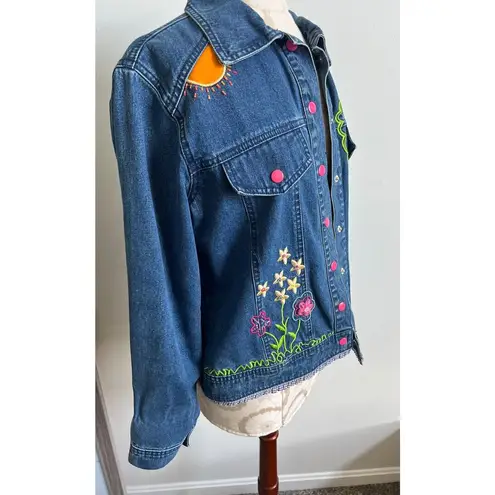 I Love Jesus Embroidered Denim Jean Jacket Medium Blue