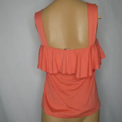 Mango  Ruffle Layered Strappy Tank Top Cami XXS coral orange Sleeveless Tangerine