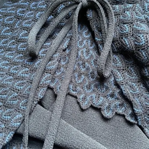 See By Chloe Crochet Knit Bell Sleeve Black Blue Bohemian Top Women's Size Small