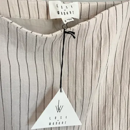 Lost + Wander NWT Linen Blend Mini Skirt Light Pink Cream Black Striped Medium