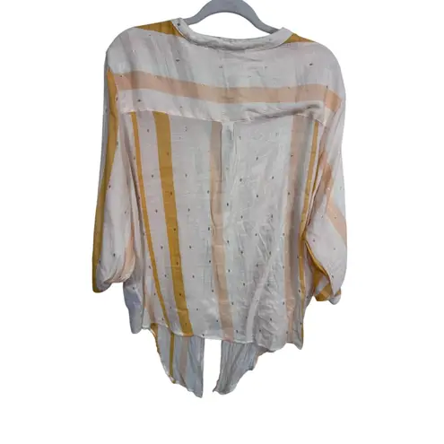 Harvé Benard Harve Benard White Orange Striped Gold Geo Tie Hem Long Sleeve Blouse Size 3X