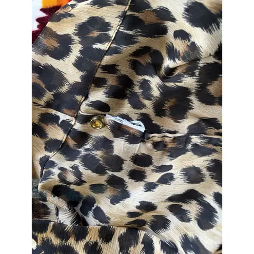 Charter Club Brown/Black Cheetah Button Up Chiffon Long Sleeve Blouse Size M