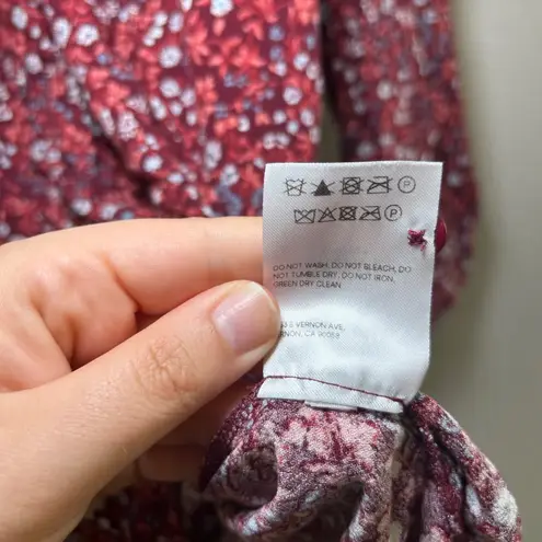 Reformation Jeans Dress Small Floral Print Long Sleeve Tie Neck Mini Maroon boho Red