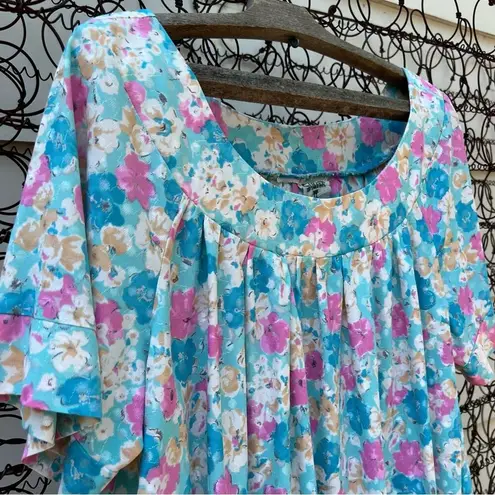 Vint. 60s Status 2 California pink blue floral silver metallic house dress mumu Size L