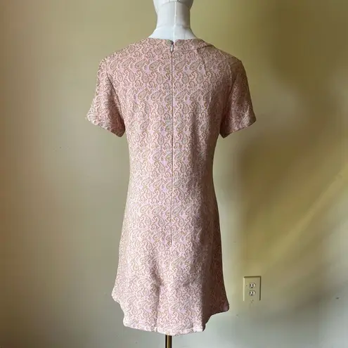 Vintage 60s Pink Sage Green Metallic Paisley Mini Mod Dress XS Small Shift Dress