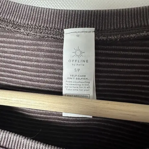 Offline By Aerie Top Seamless Short Sleeve Yoga Gym Lounge Crop Shirt Pullover S Brown