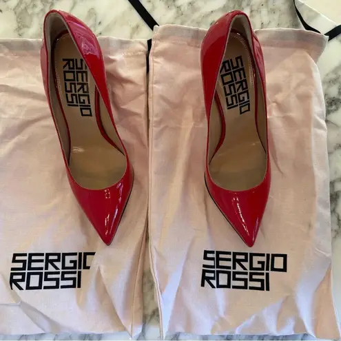 Sergio Rossi NIB Red Patent Leather Block Heel Pumps EU35/US 5 sold out