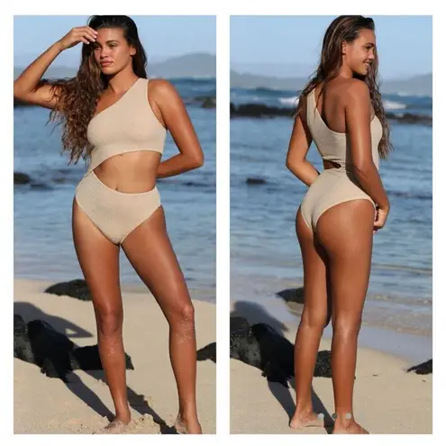 Beach Riot Swimsuit Size Medium Celine One Shoulder Cutout One Piece Gold NWOT