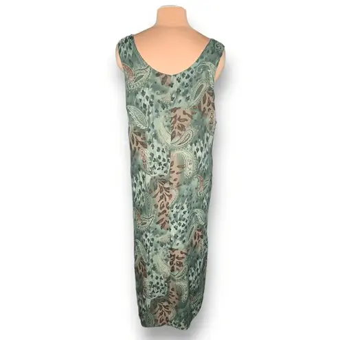 Vintage 90s Dress Green Floral Paisley Animal Print Sleeveless Grunge Maxi XL