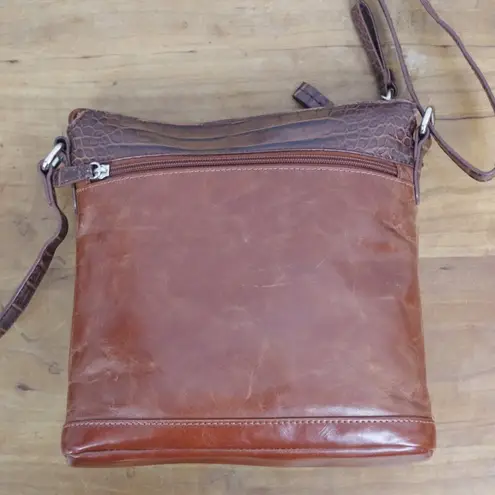 Giani Bernini Leather Croc Patterned Trim Crossbody Bag