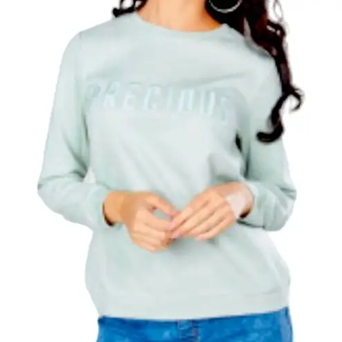 max Crew Neck Faux Suede Textured PRECIOUS Embroidered Sweatshirt size Medium Green