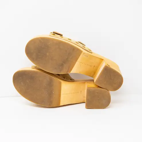 Veronica Beard Halifax Suede Dual Buckle Open Toe High Heel Clog Shoe In Desert - Image 4