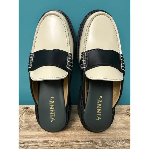 VINNY's Panelled Polished Leather Mules Loafers Off