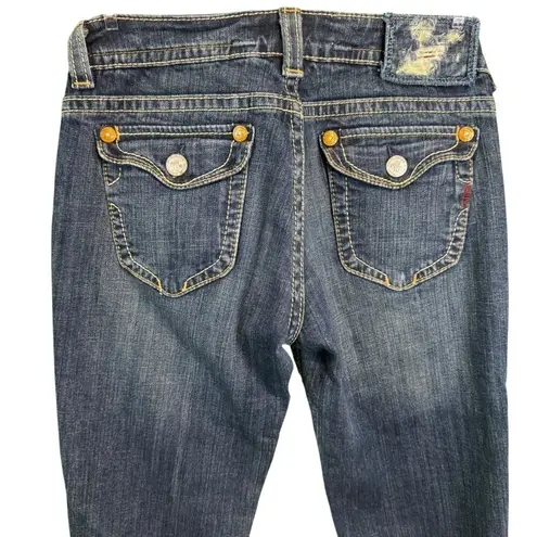 MEK Denim Women's Bootcut Jeans W29 L36 Distressed Dark Wash Mid Rise Blue Size 29