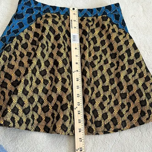 English Rose Leopard Print Yellow, Blue & Black Lace A-Line Mini Skirt Size M