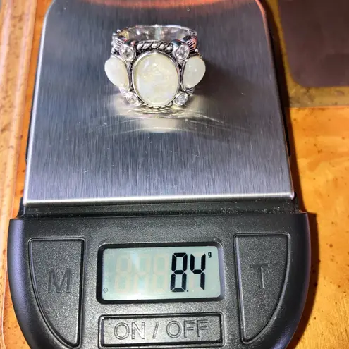 Natural Rainbow Moonstone Sterling Silver Cocktail Ring Size 6