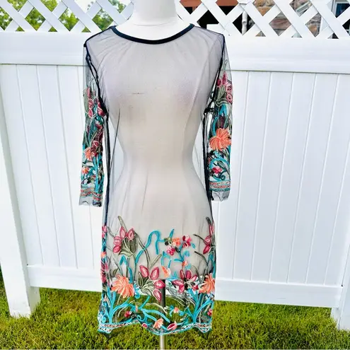 Zanzea Floral Embroidery Mesh Sheer Dress