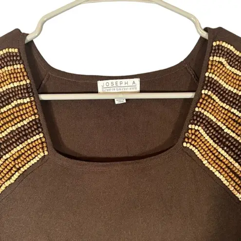 Joseph A . Brown Short Cap Sleeve Beaded Square Neck Dressy Blouse Women Sz S