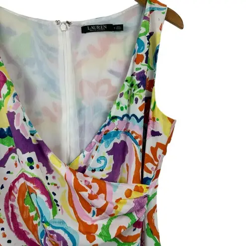 Lauren Ralph Lauren Purple Multi Paisley Faux Wrap Midi Crepe Dress Size 6 Job