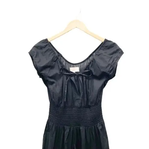 Laurie Felt Black Cap Sleeve Retro Midi Cotton Peasant Dress Women’s Size XXS