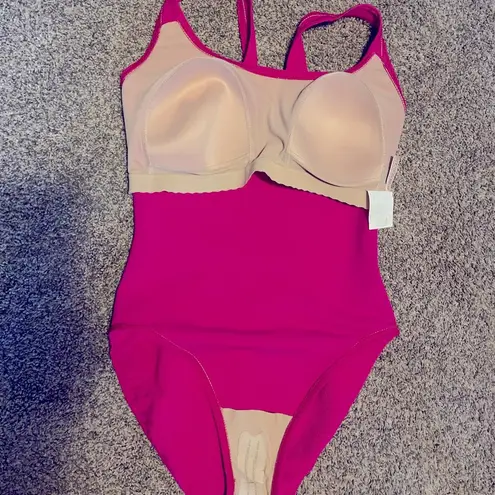 The Cove Vintage Le Women's 90s One Piece Swimsuit Hot Pink Ribbed high leg - Image 7