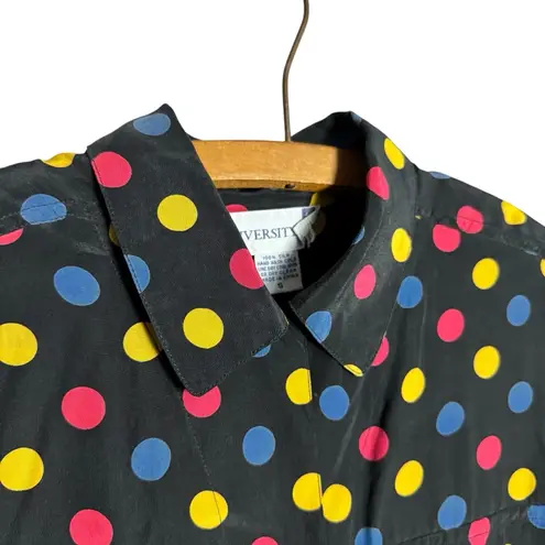 Vintage Diversity Colorful Polka Dot Women's Button Down Shirt 100% Silk Black