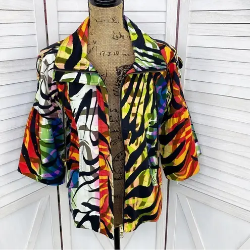 Just B Rainbow Tiger Stripe Flared 3/4 Sleeve Jacket Medium