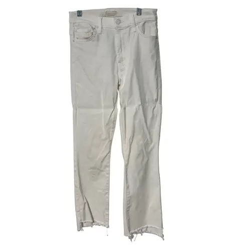 Mother The Insider Crop Step Fray White Denim Jeans Raw Hem Glass Slipper 25