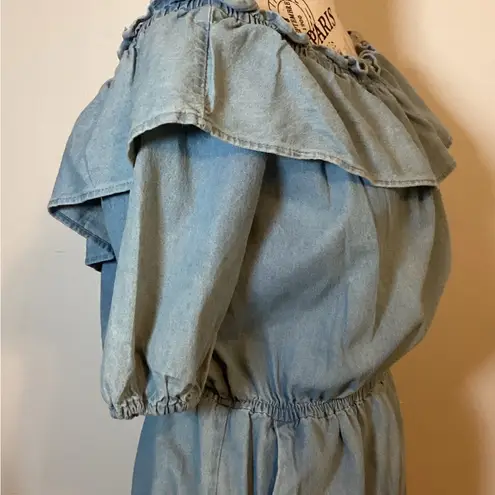 OFF THE SHOULDER DENIM ROMPER W/POCKETS 100% COTTON BY LOVE by CHELSEA SZ LARGE Blue