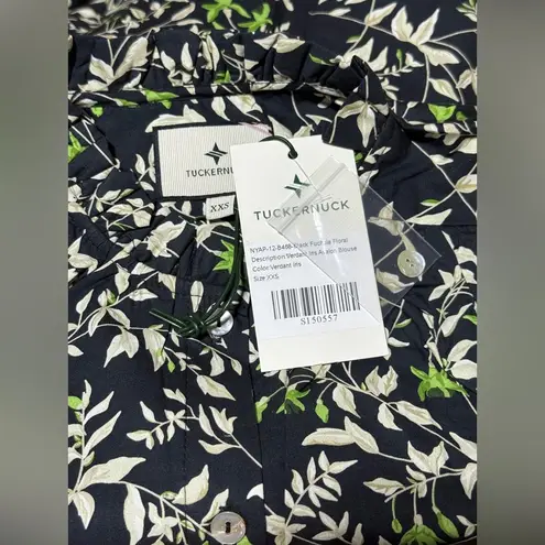 Tuckernuck Avalon Blouse XXS NWT Black Verdant Iris Floral Cotton Long sleeve