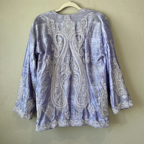 Bohemian Coverup Cardigan Purple Brocade Paisley Embroidered India Beach Handmad Size M