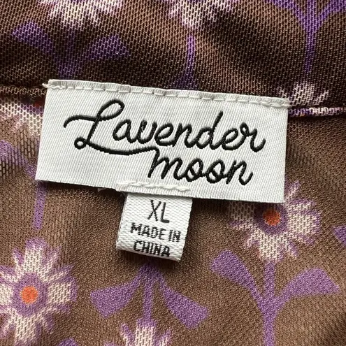 Lavender Moon Shirt Womens XL Sheer Mesh Floral Print Long Sleeve Retro Preppy Brown