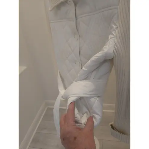 Dollhouse White Quilted M Jacket Ribbed Knit Sleeves Belted Hybrid Belted