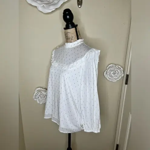 Draper James NTM: RSVP Clip Dot White & Gold Mockneck Blouse NWT Size Large - Image 7