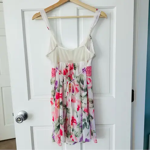 In Bloom by Jonquil Floral Lingerie Dress Pink Lace Waist Size L - Image 4