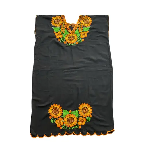 Mexican Dress black with Sunflowers & Belt Mexican Embroidered Folk Art Size undefined