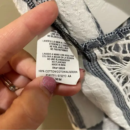 Becca Striped and Crochet Romper Blue White Cover Up Swim Size Medium