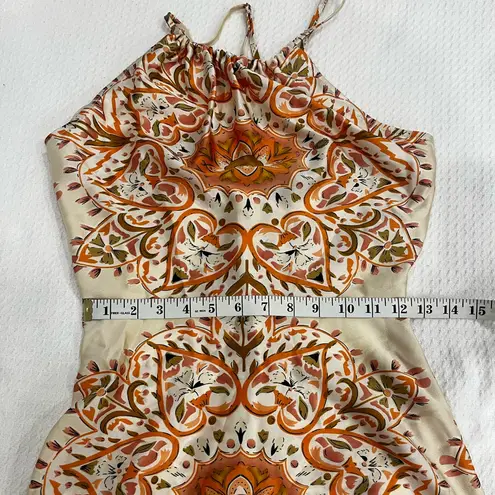 Aakaa Orange Cream Mosaic Boho Pattern Evening Maxi Halter Dress Size Small