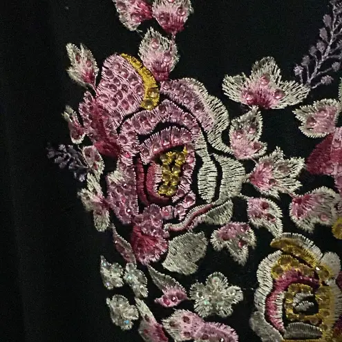 XScape WO SIZE 10 LONG MAXI EVENING DRESS BLACK BEADED EMBROIDERED FLORAL DESIGN